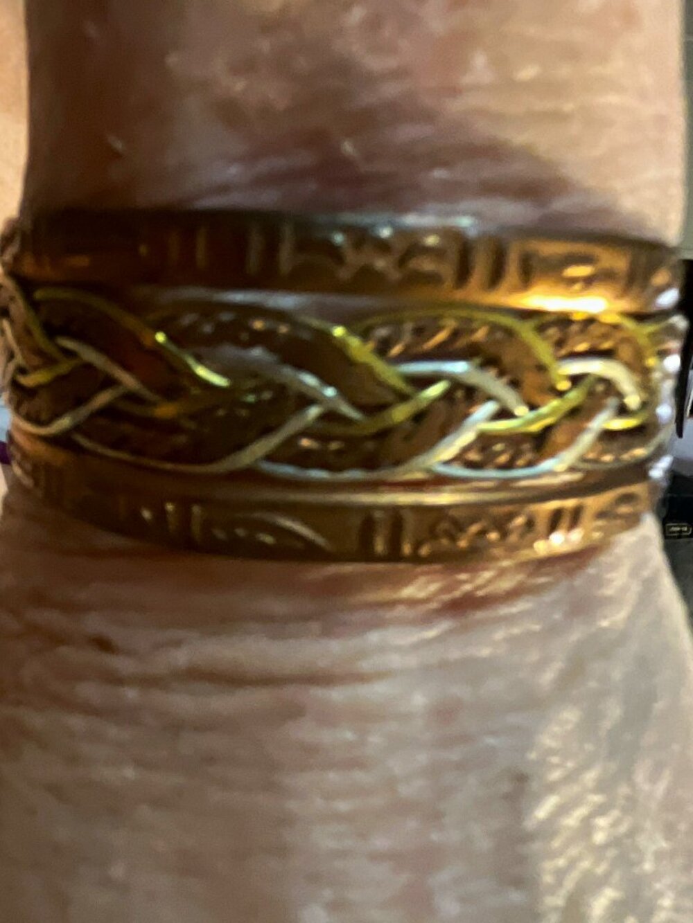Gold Tone Wide Braided Cuff Bangle Bracelet Metal Stackable No Stone